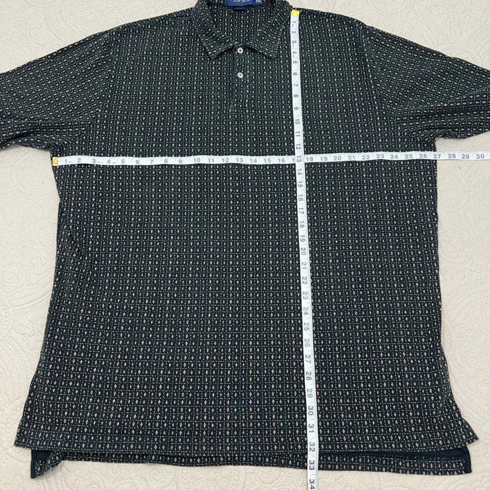 Polo‎ Golf Ralph Lauren Mens XXL Black Linen Blend Geometric Diamond Polo Shirt - Picture 6 of 6